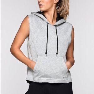 Lorna Jane Marl Sleeveless Hoodie Lt Grey LARGE